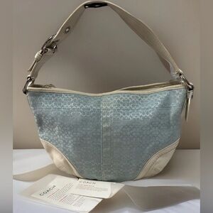 Coach Vtg Signature Mini C Jacquard hobo Shoulder Bag•Light Blue•Y2K• F10924 EUC